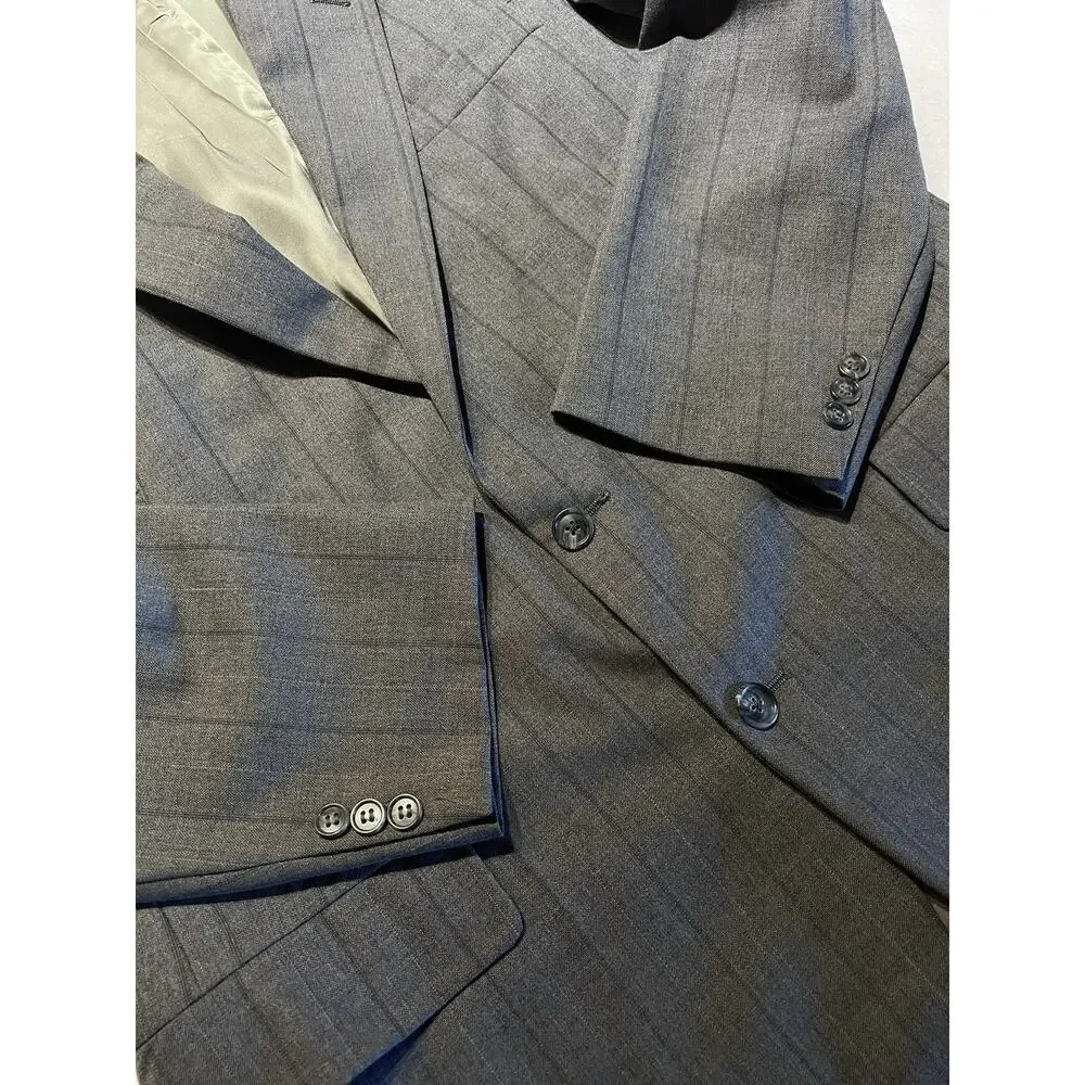 Vtg Christian Dior Monsieur Suit 42L 35x32 Gray Stripe Virgin Wool Designer